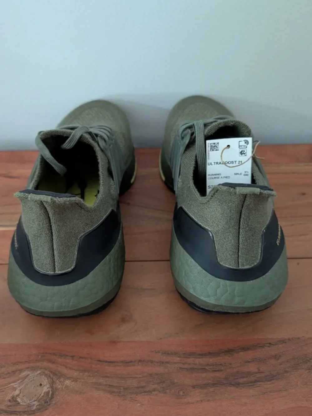 Adidas Ultraboost 21 - men's size 10 - NIB/NWT - focus olive / acid yellow